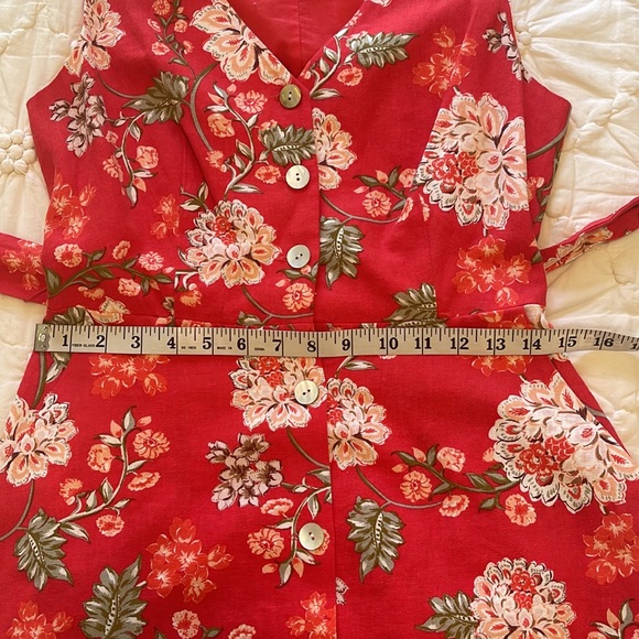 Jessica Howard Red Sleeveless Linen Floral Button Down Dress 6P - Picture 11 of 12